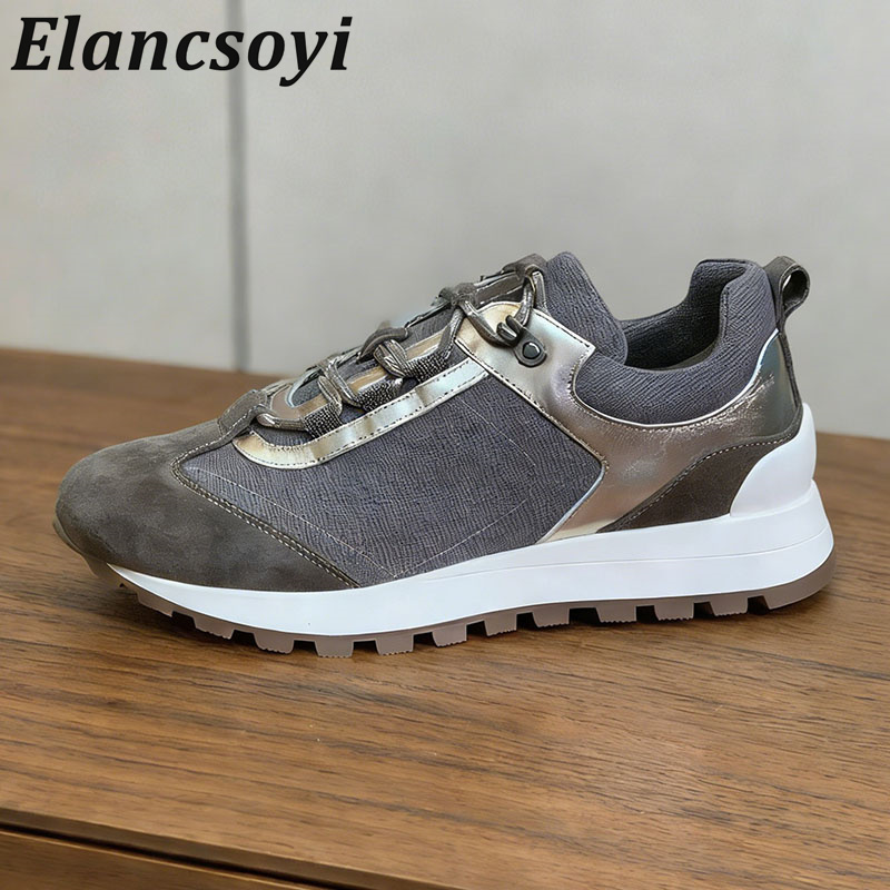スニーカー女性レースアップストリングビーズ装飾フラット厚底ウ - Knit Fabric Lace Up Sneakers のレビューと価格