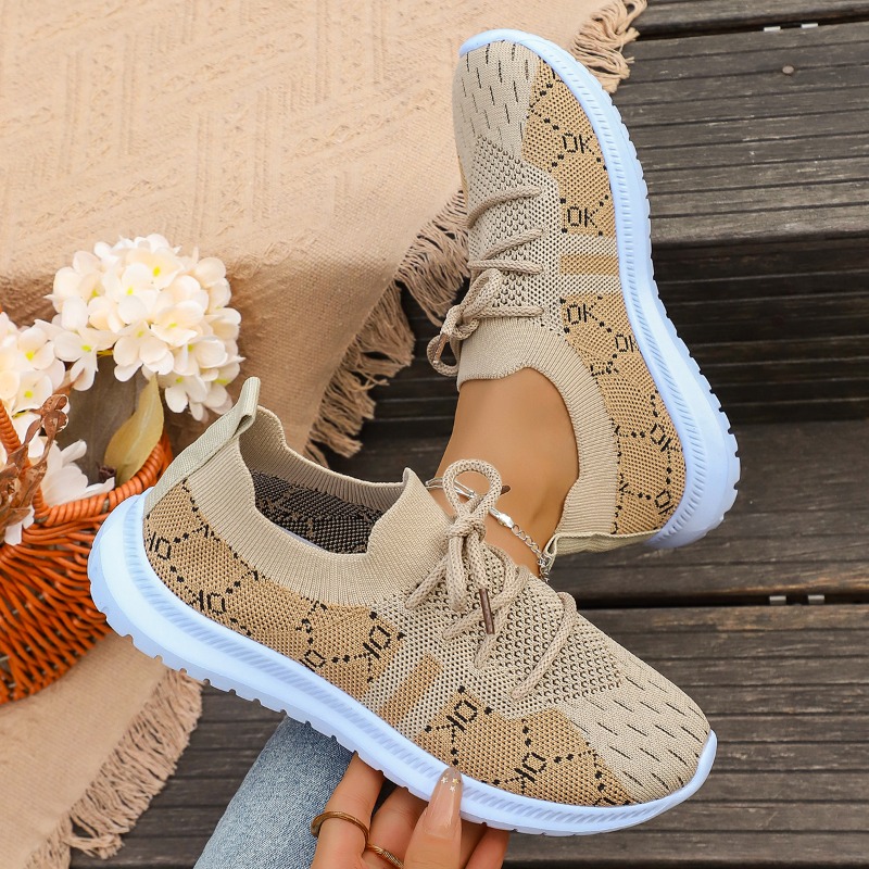 2026年新作 レースアップ ラウンドトゥ レディーススニー - Knit Fabric Lace Up Sneakers のレビューと価格