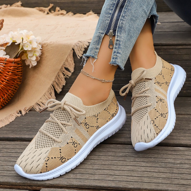 2026年新作 レースアップ ラウンドトゥ レディーススニー - Knit Fabric Lace Up Sneakers のレビューと価格