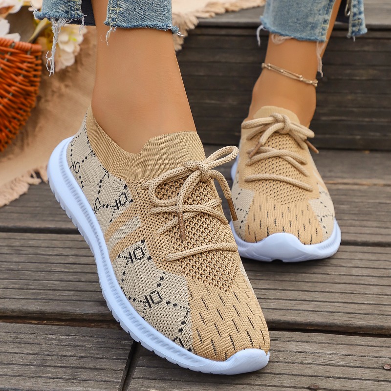 2026年新作 レースアップ ラウンドトゥ レディーススニー - Knit Fabric Lace Up Sneakers のレビューと価格