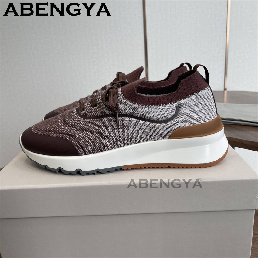 男性新マルチカラーニットローファー靴ラウンドトゥレースアップ - Knit Fabric Lace Up Sneakers のレビューと価格